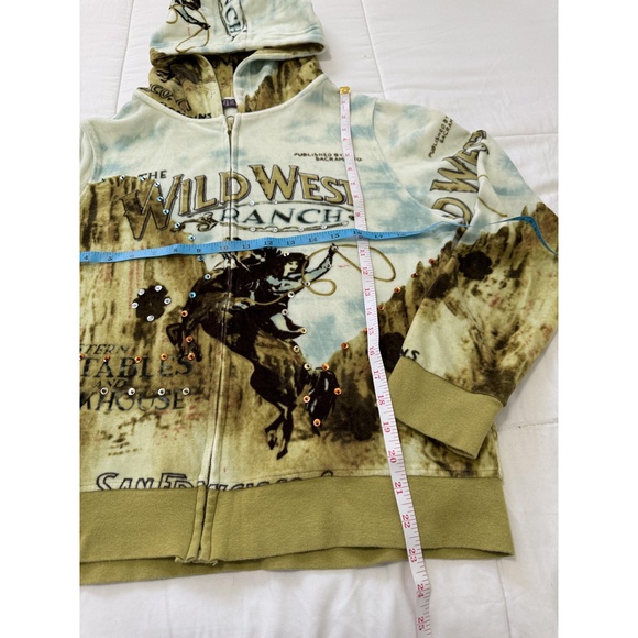 French Postcards Multicolor WildWest Ranch Print ZipUp Long Sleeve Hoodie Medium - Picture 6 of 7